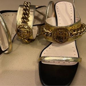 Roberto Cavalli black and gold sandals